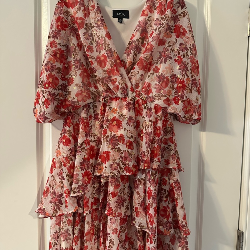 MSK High Low Floral Dress - Red and White